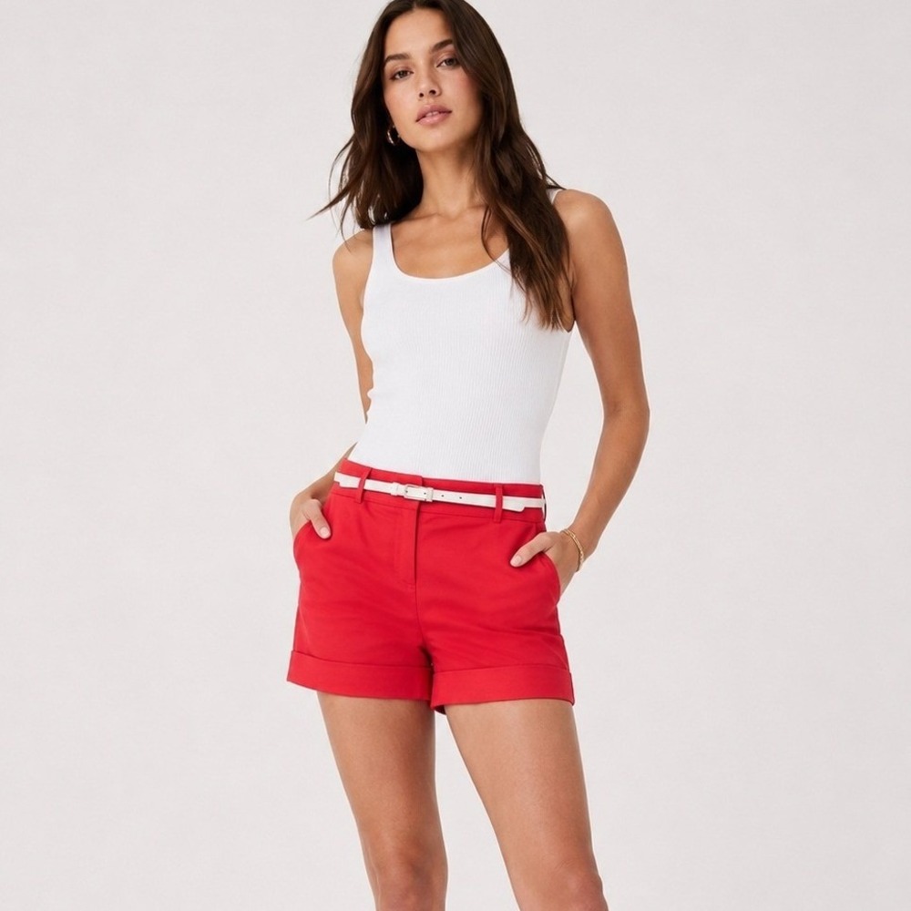 NWT Express Coral Pink Cuffed‎ Chino Shorts Belted Size 0